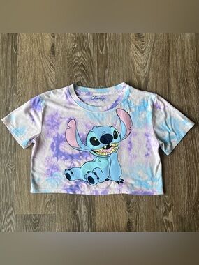 Disney Tie-Dye Stitch Crop Tee - Light Blue & Purple